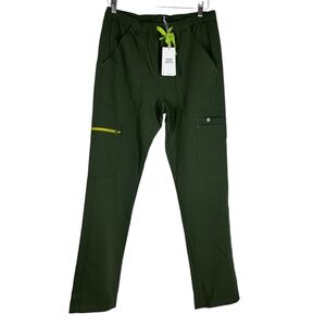 FIGS Cairo Cargo Scrub Pants Moss Green with Lime Contrasts Men's Small